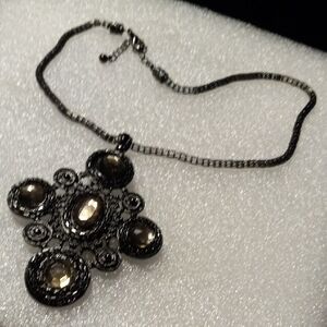 Elegant Black and crystal Pendant on a mesh tube Necklace